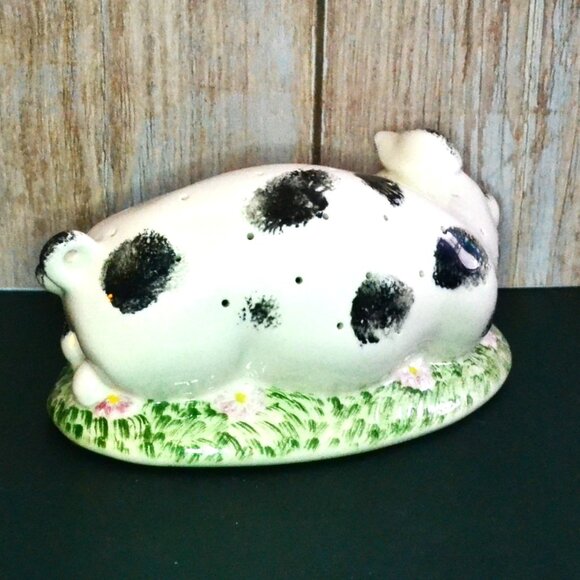 Vintage MCM White And Black Pig Figure Toothpick Party Fork Holder Ceramic - Picture 6 of 9